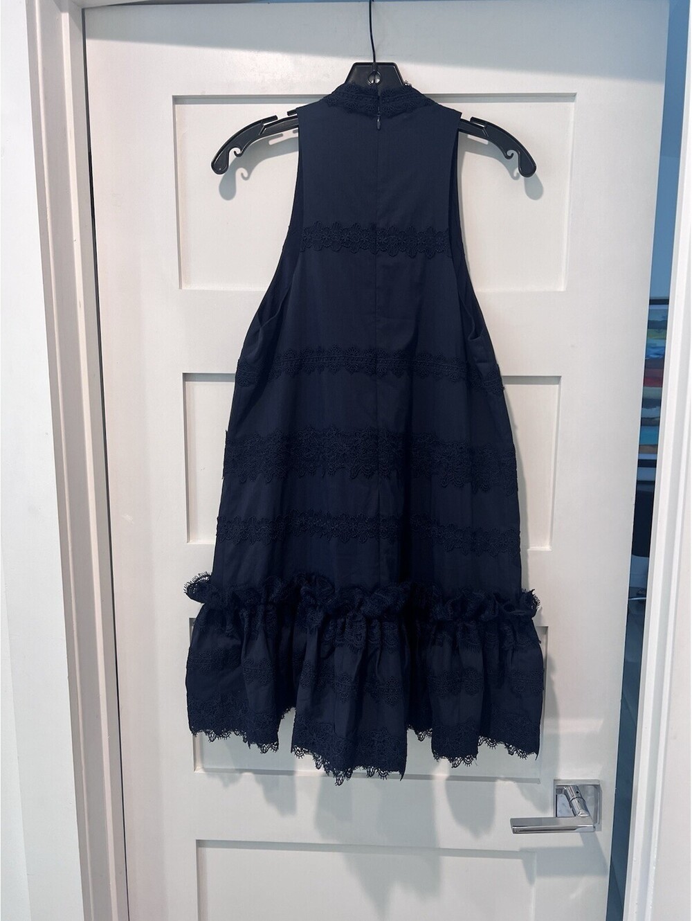 $445 Cinq à Sept Women's Blue Tiered Lace High Neck Button-Front Malena Dress 4 - Picture 4 of 16